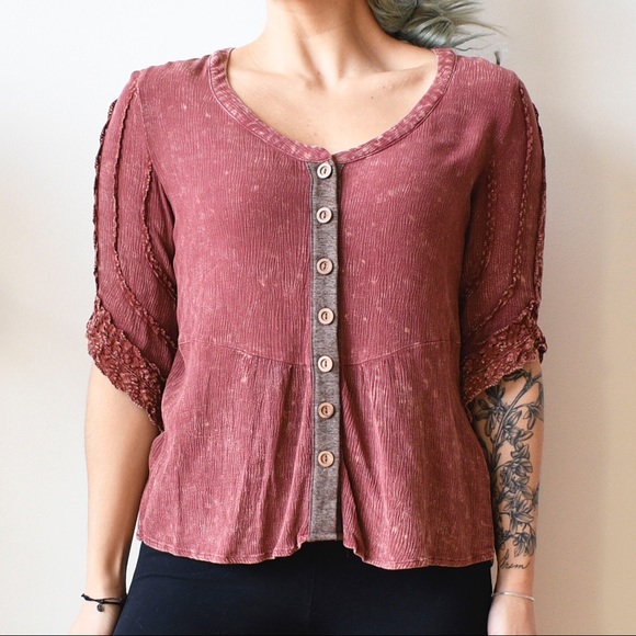 BKE | Burgundy Boho Blouse - Picture 1 of 6